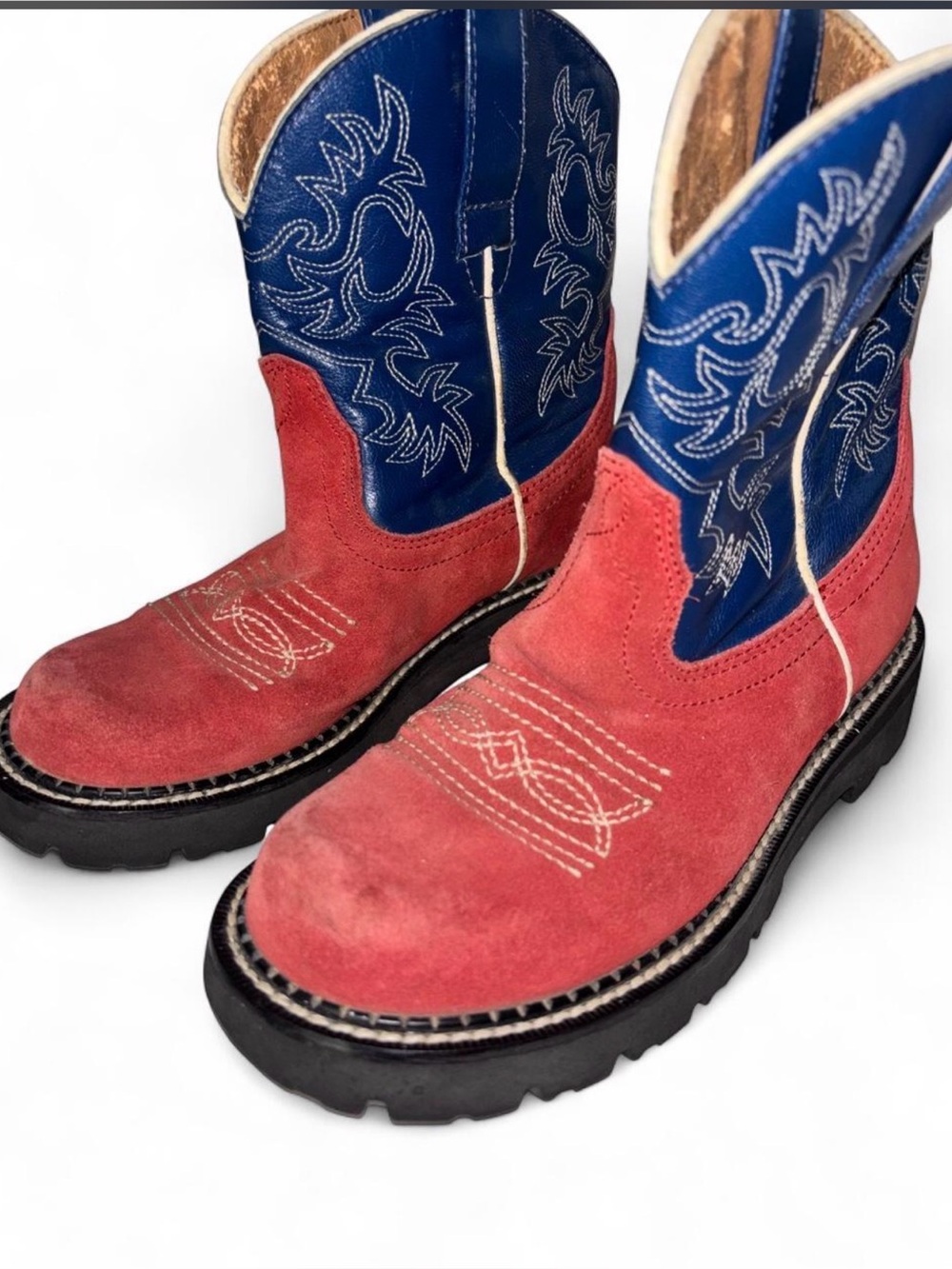 Ariat western boots red suede blue leather size US 6B.